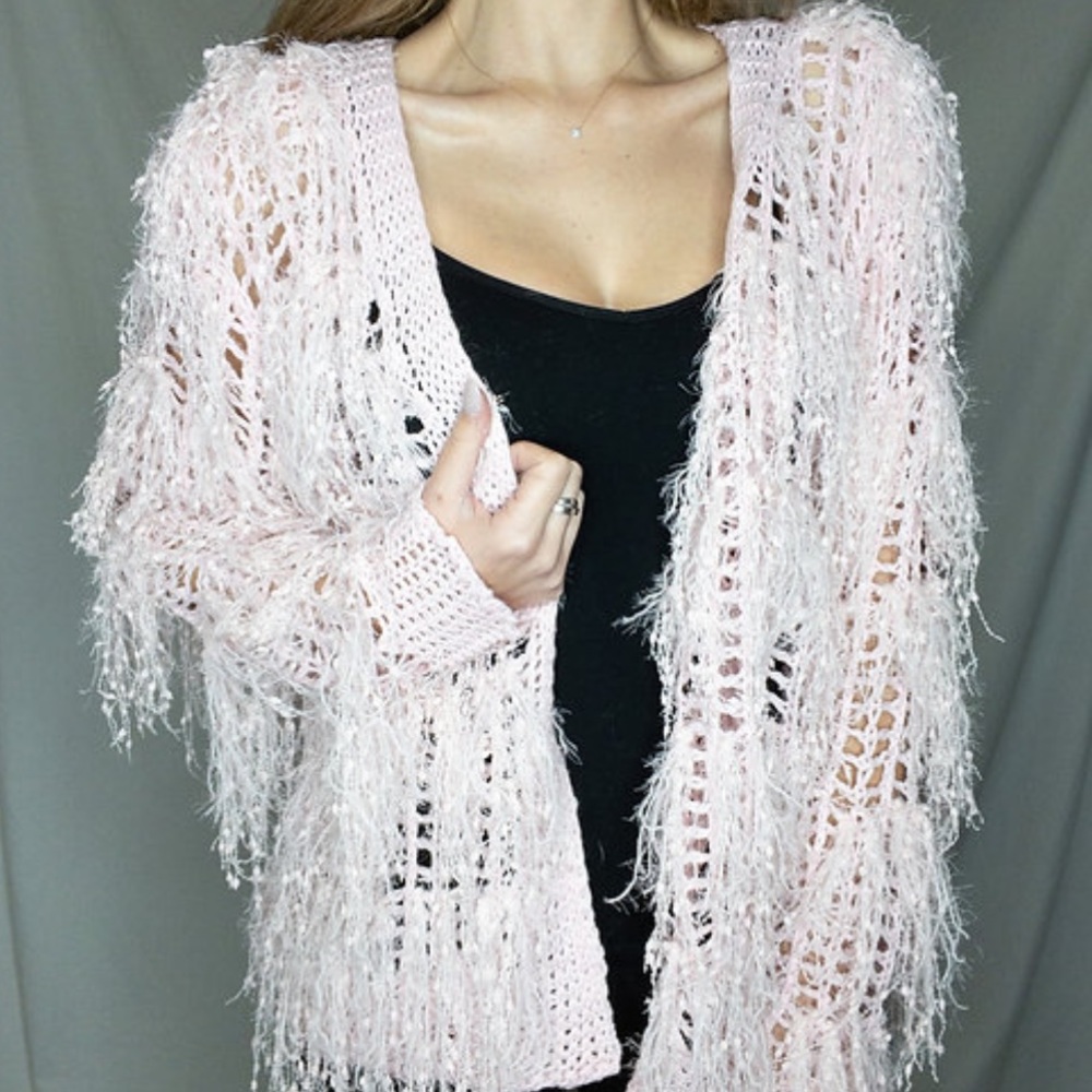 Pink Fringe Sweater/ Cardigan NWT